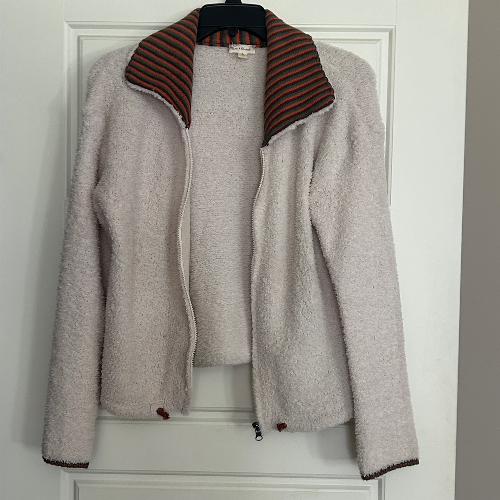 Hem & Thread Cream Fleece with Striped Detail